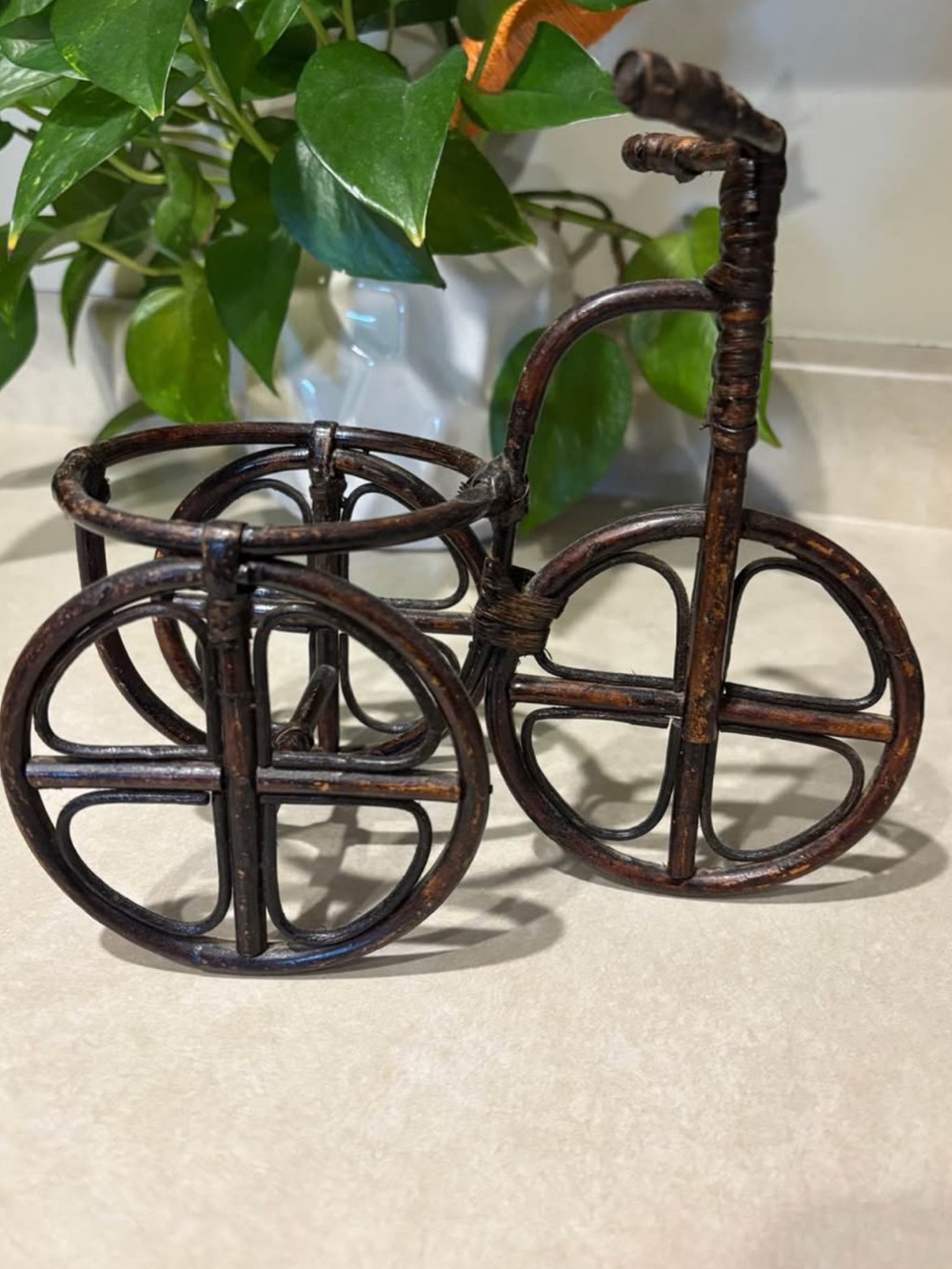 1970’s Rattan Tricycle Plant Stands - 3pc Set